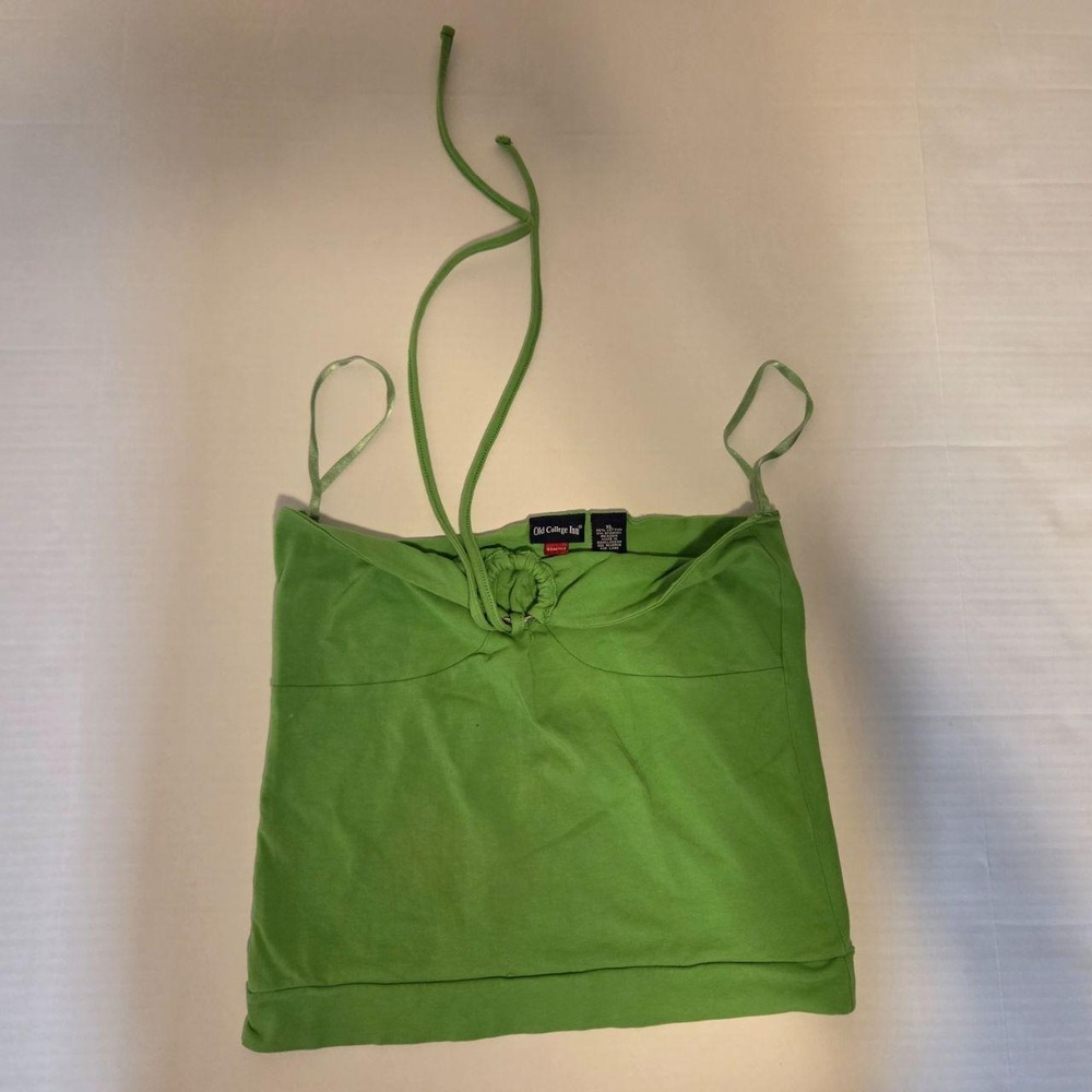 Old College Inn Lime Green Halter Top O-Ring Ruched Bust Stretch Cami XLY2KStyle